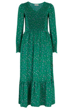 Load image into Gallery viewer, SALE €95 NOW €52!!!                Siti Shirred Midi Dress - Green, Micro Star Confetti