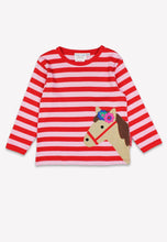 Load image into Gallery viewer, Organic cotton children's long-sleeved shirt, striped with horse head appliqué