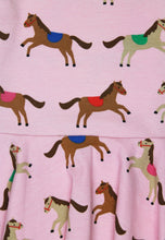 Load image into Gallery viewer, Organic Cotton Kids Long Sleeve Skater Dress, Pink with Horse Print