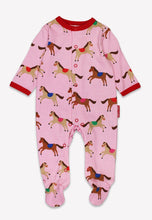 Load image into Gallery viewer, Organic Cotton Baby Romper, Pink with Horse Print