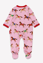 Load image into Gallery viewer, Organic Cotton Baby Romper, Pink with Horse Print