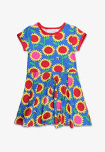 Load image into Gallery viewer, Organic Cotton Kids Short Sleeve Skater Dress, Sunflower Print