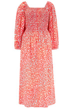 Load image into Gallery viewer, SALE! Was €90 now €64!  RAQUEL MIDI SHIRRED DRESS, RED, RAINBOW DAISIES