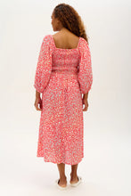 Load image into Gallery viewer, SALE! Was €90 now €64!  RAQUEL MIDI SHIRRED DRESS, RED, RAINBOW DAISIES