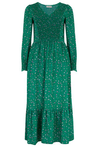 Siti Shirred Midi Dress - Green, Micro Star Confetti