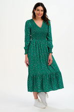 Load image into Gallery viewer, Siti Shirred Midi Dress - Green, Micro Star Confetti

