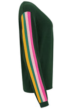 Load image into Gallery viewer, Libby V-Neck Jumper - Green, Sports Stripe
