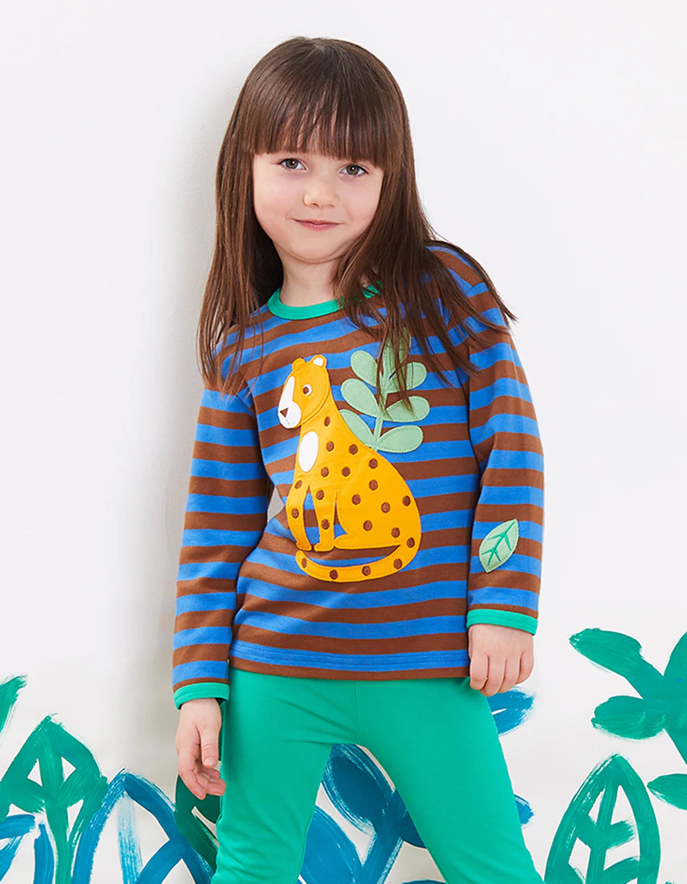 Leopard Applique Long sleeve Organic T-Shirt