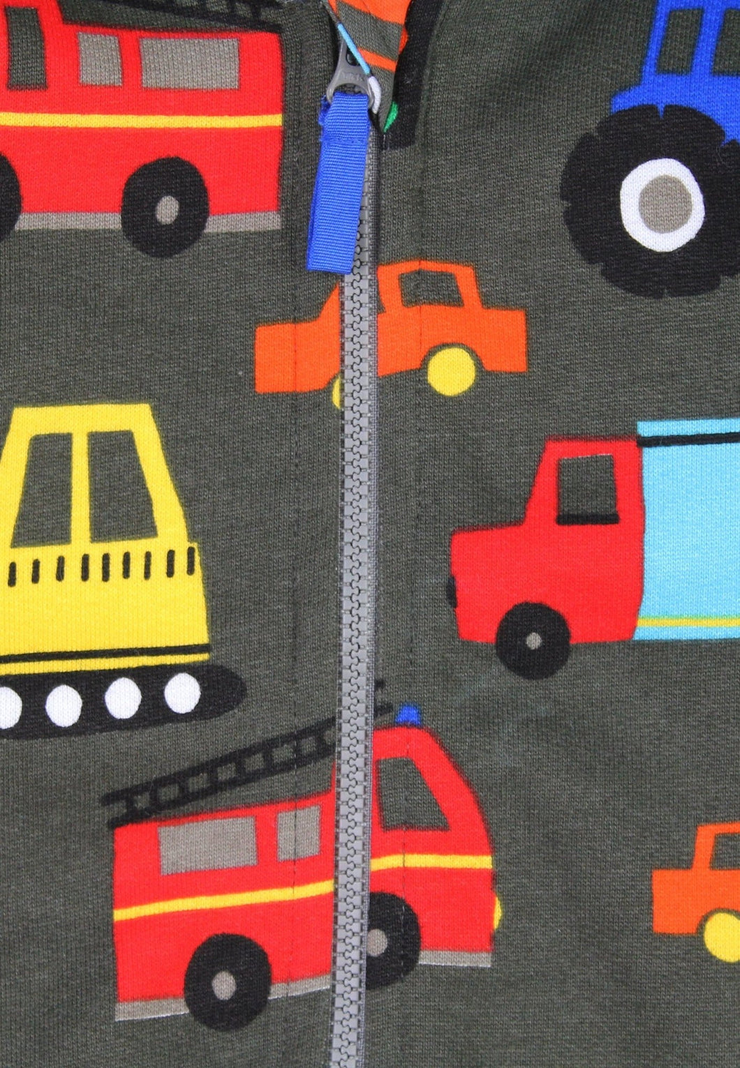 Organic Cotton Kids Sweat Jacket with Hood Vehicle Print