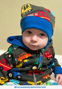 Organic Cotton Kids Sweat Jacket with Hood Vehicle Print