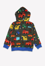 Load image into Gallery viewer, Organic Cotton Kids Sweat Jacket with Hood Vehicle Print
