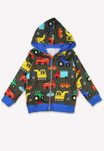 Load image into Gallery viewer, Organic Cotton Kids Sweat Jacket with Hood Vehicle Print

