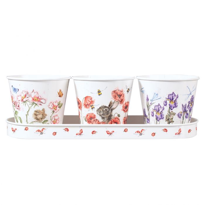 FLORAL HERB POTS & TRAY