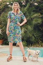Load image into Gallery viewer, JUSTINE SHIRT DRESS, TEAL, PARADISE JUNGLE
