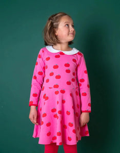 Organic cotton dress with a skater cut and apple print