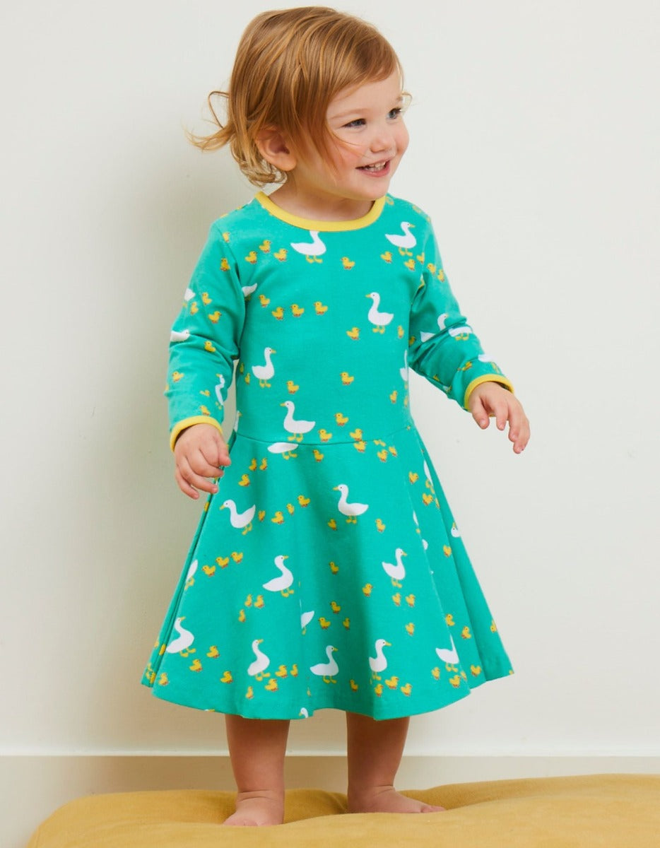 Long-sleeved Organic cotton Skater Dress - Duck print