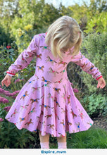 Load image into Gallery viewer, Organic Cotton Kids Long Sleeve Skater Dress, Pink with Horse Print
