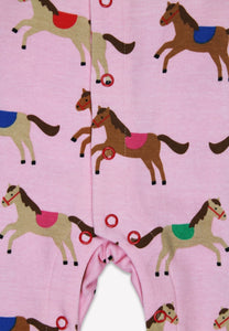 Organic Cotton Baby Romper, Pink with Horse Print