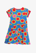 Load image into Gallery viewer, Organic Cotton Kids Short Sleeve Skater Dress, Sunflower Print
