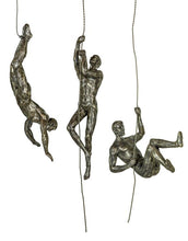 Load image into Gallery viewer, Set of 3 Antique Dark Bronze Abseiling Men Wall Sculptures
