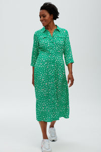 Paola Shirt Dress - Green, Leopard Love Hearts