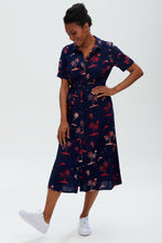 Load image into Gallery viewer, LAURETTA BATIK SHIRT DRESS, NAVY, TROPICAL ISLAND
