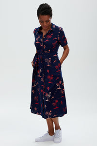 LAURETTA BATIK SHIRT DRESS, NAVY, TROPICAL ISLAND