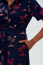 Load image into Gallery viewer, LAURETTA BATIK SHIRT DRESS, NAVY, TROPICAL ISLAND
