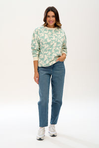EADIE RELAXED SWEATSHIRT, OFF-WHITE, GREEN LEOPARDS