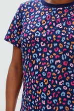 Load image into Gallery viewer, Maggie T-shirt - Bright Navy, Summer Leopard Print
