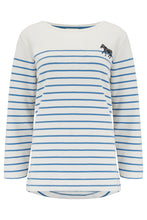 Load image into Gallery viewer, BRIGHTON JERSEY TOP, OFF-WHITE/BLUE, ZEBRA EMBROIDERY
