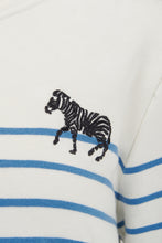 Load image into Gallery viewer, BRIGHTON JERSEY TOP, OFF-WHITE/BLUE, ZEBRA EMBROIDERY
