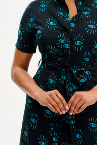 SALW WAS €70 NOW €56!!!LAURETTA BATIK SHIRT DRESS, BLACK/TEAL, MYSTIC EYE