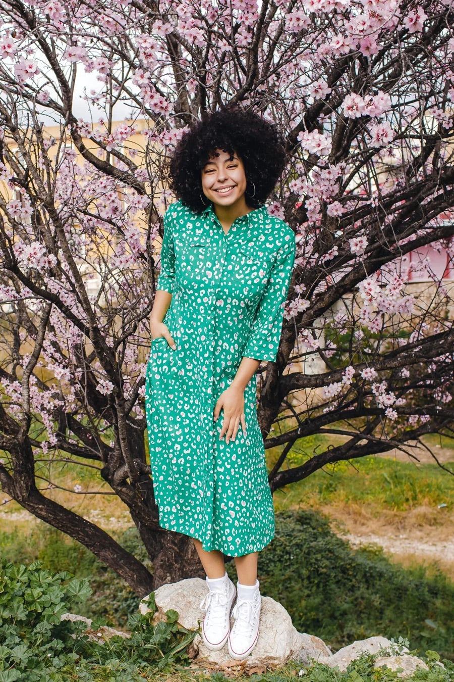 Paola Shirt Dress - Green, Leopard Love Hearts