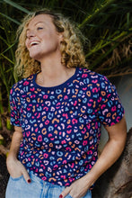 Load image into Gallery viewer, Maggie T-shirt - Bright Navy, Summer Leopard Print
